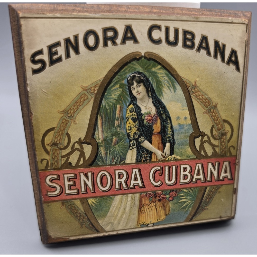Vintage Style Senora Cubana Cigar Box Art Wood Plaque Cuban Tobacco Advertising